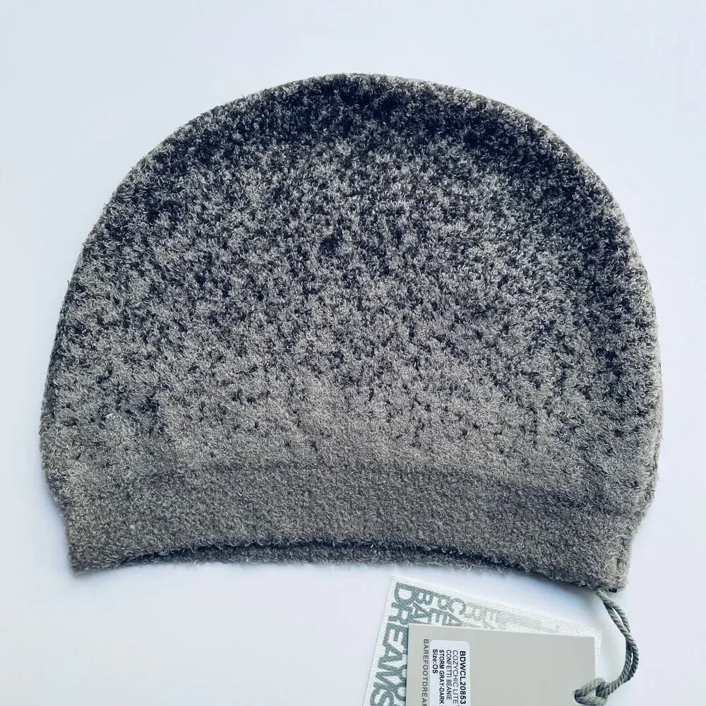 Barefoot Dreams Confetti Beanie Storm Gray Dark Brown Cozychic Lite NEW